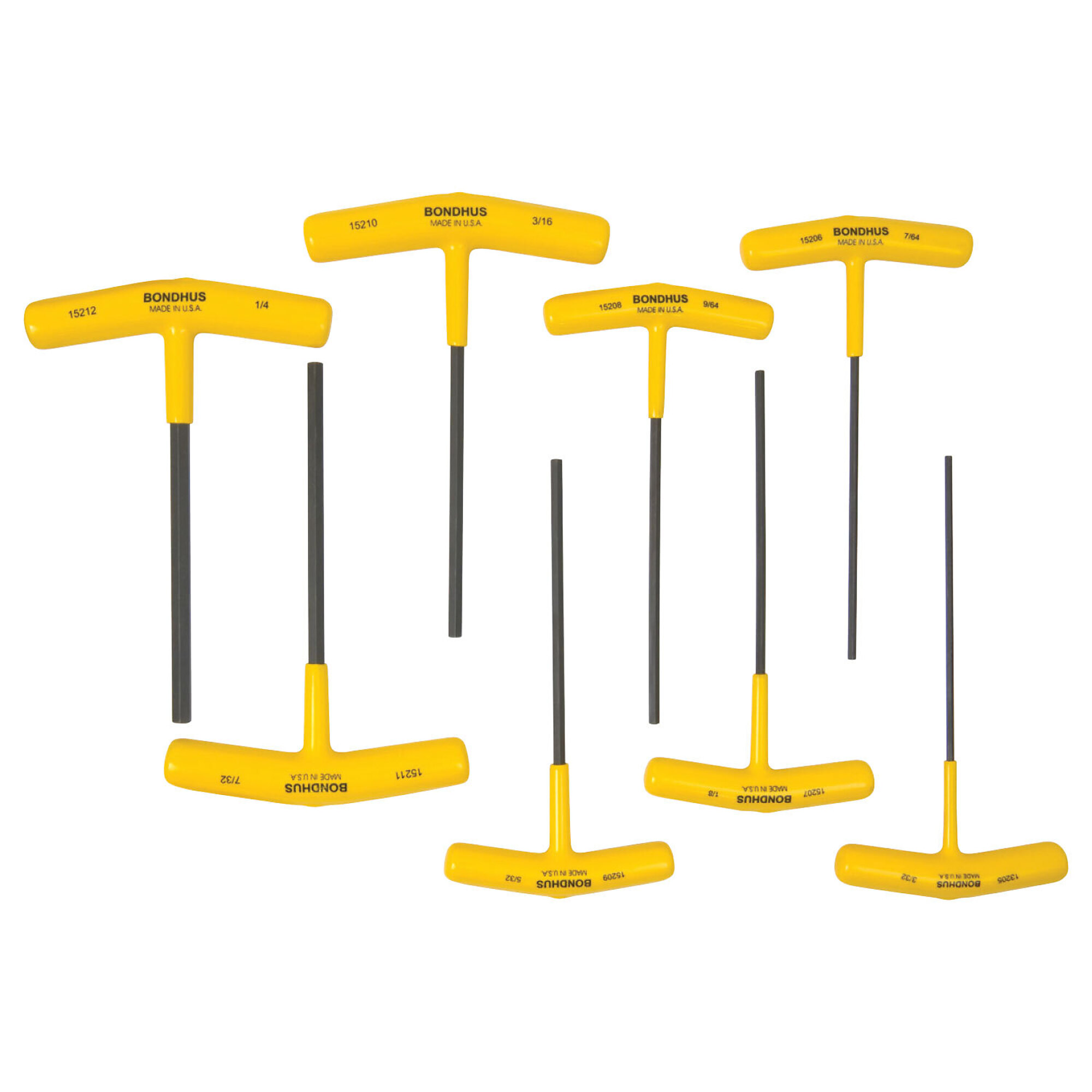 Bondhus Hex T-Handle Set of 8, 6" Length, 3/32-1/4", Model 15232